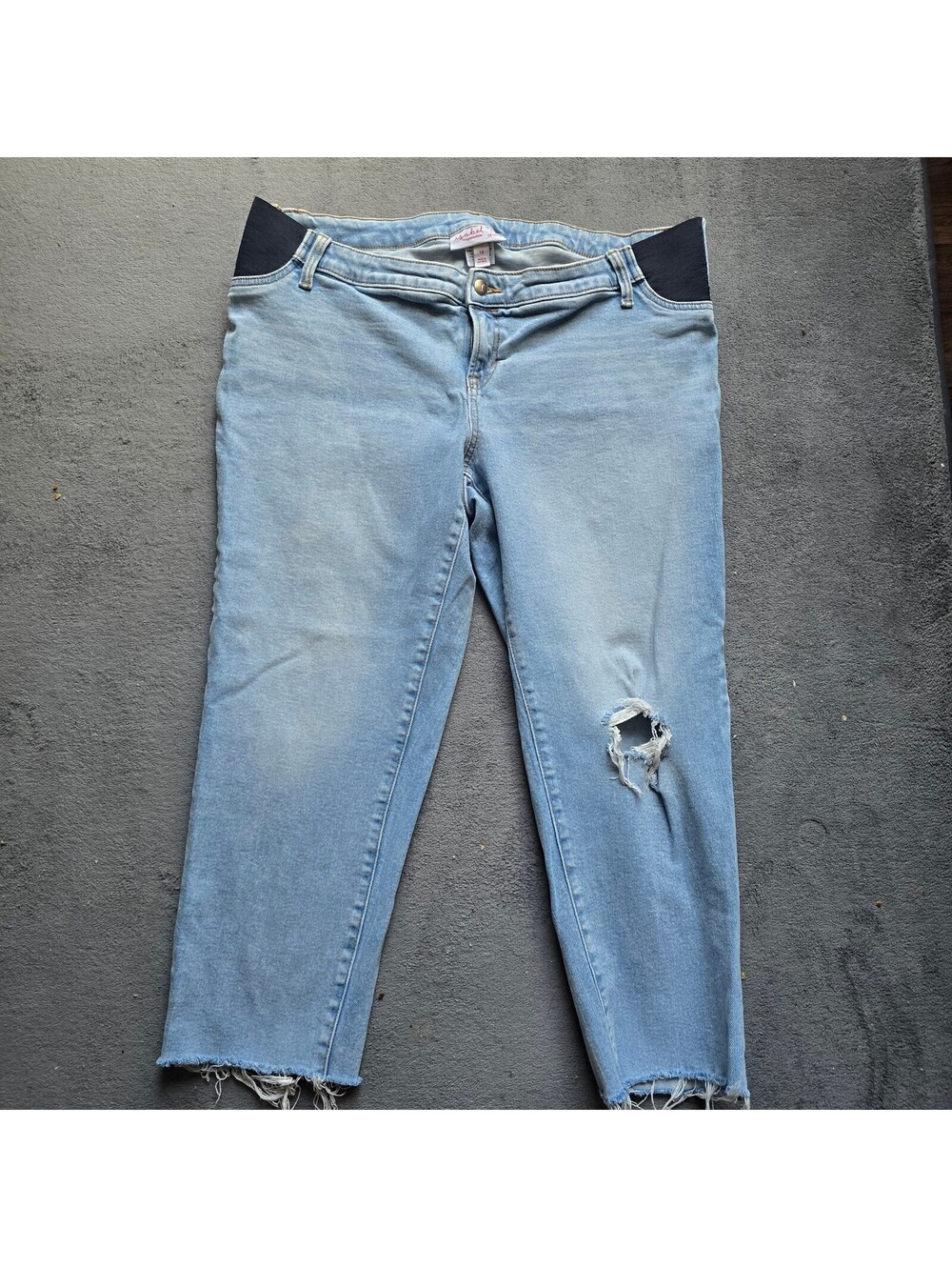 Isabel Maternity Side Panel Distressed Jeans Light Wash Raw Hem Size 14